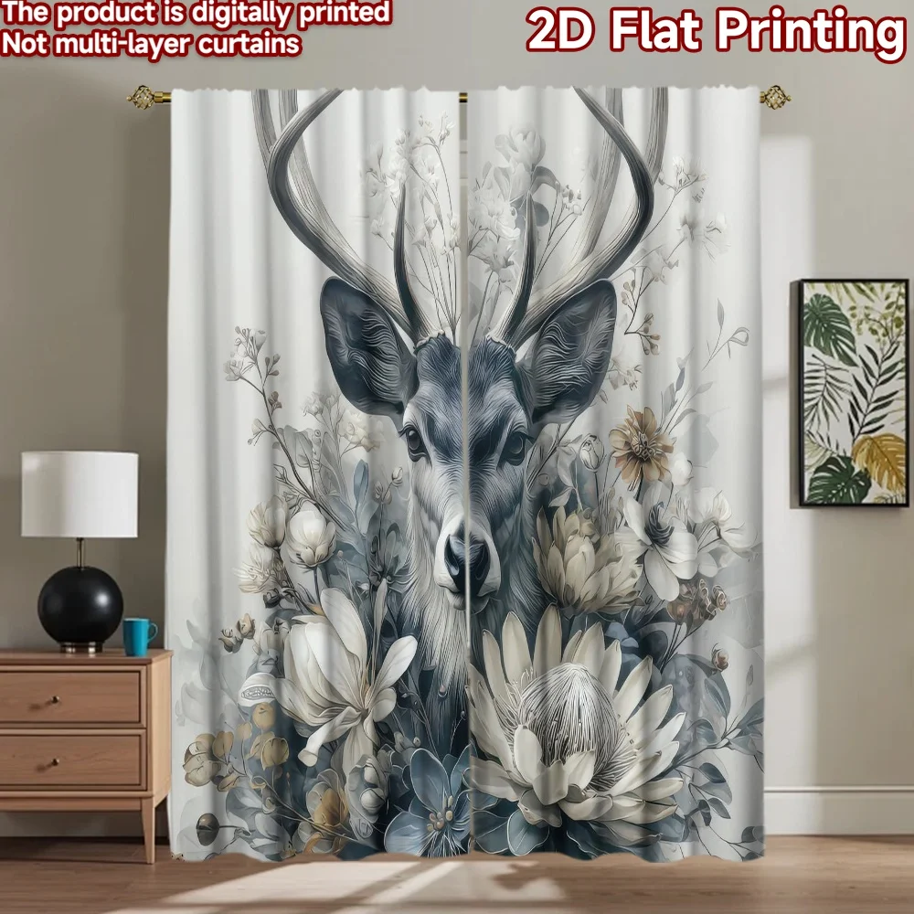

1pc 2D flat Photography Backdrop Tapestry Deer with Floral Crown 100% Polyester Festive Holiday Perfect for Bedroom wall