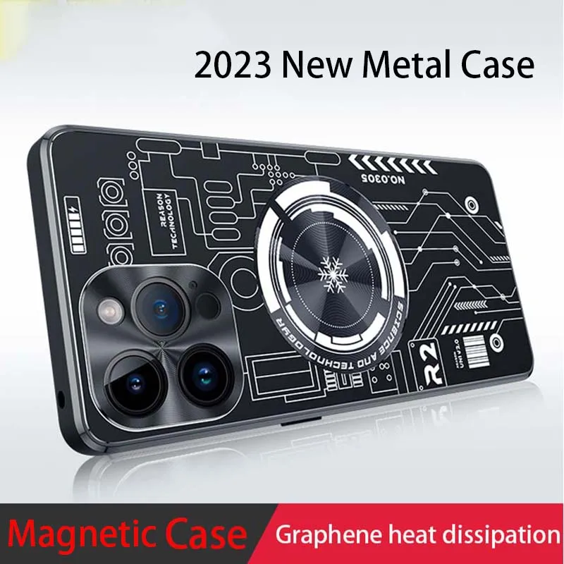 

Luxury Metal Heat Conduction For Iphone Apple 14 13 12 11 Pro Max Case Magnetic Alloy lens Protect Silicone Shockproof Cover Bag