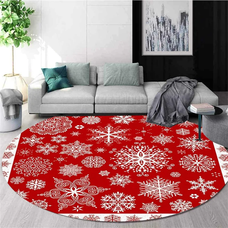 Christmas red carpet 60X60cm snowflake logo circular foot pad suitable for family gatherings and restaurant decoration