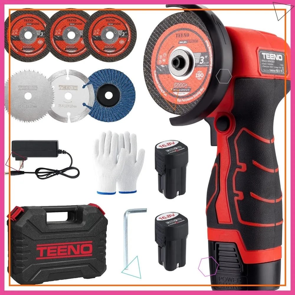 

Беспроводная угловая шлифовальная машина, 19 500 об/мин, мини-электроинструмент с аккумуляторами и дисками для резки металла/дерева