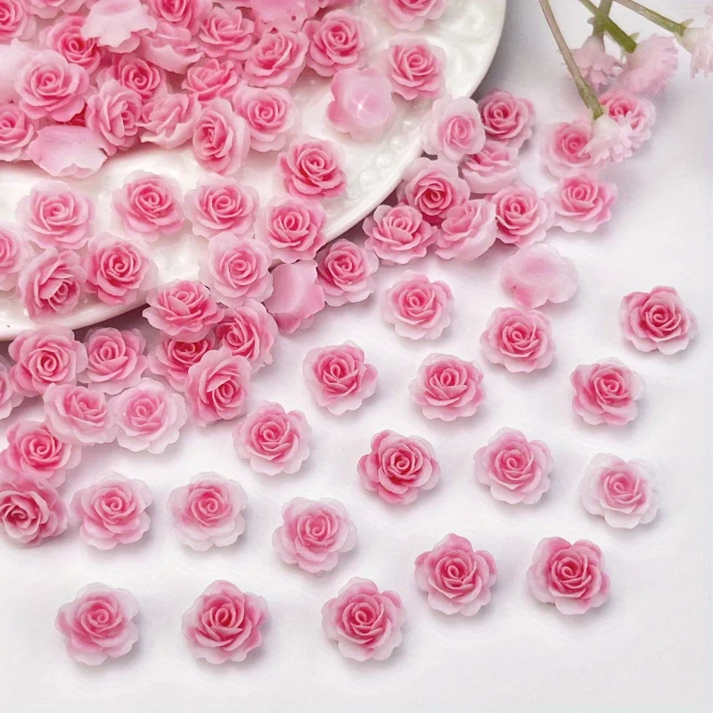 50pcs Resin Flowers Rose Flat Back Cabochons DIY Nail Art Scrapbooking Embellishments Wedding Decorations Adult Crafts