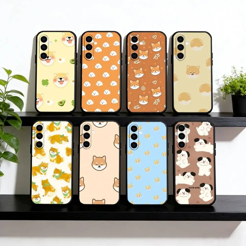 Cute puppy illustration patter Phone Case Black Silicone Soft For Samsung Galaxy A73,A72,A71,A70,A53,A52,A51