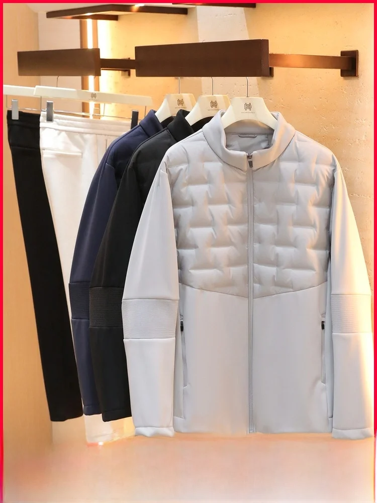 

High-End Knitted Casual Men's down Jaet Tee-Proof Stand Collar Outdoor Windproof Warm Polyester Fiber White Du down