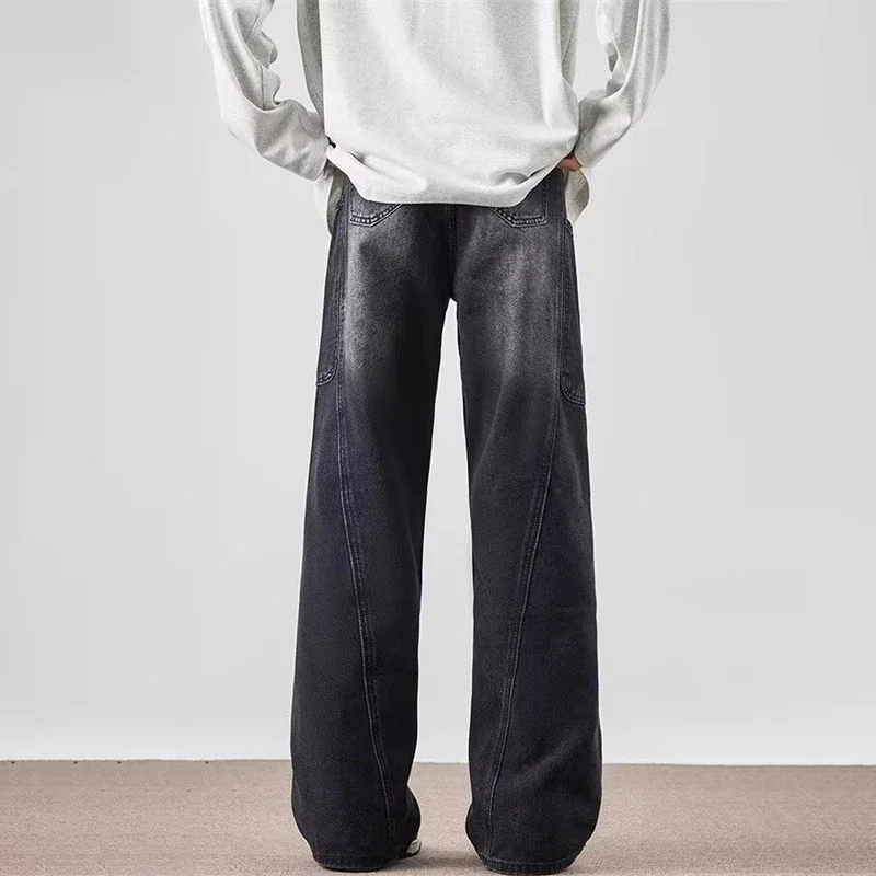 

2025 Новые мужские джинсы-карго с несколькими карманами Y2K, винтажные мешковатые джинсовые брюки с потертостями, осенние модные прямые широкие джинсы в стиле хип-хоп