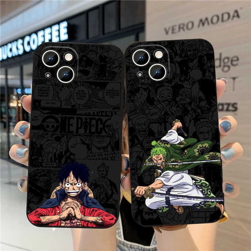 Anime O-One P-ieces Luffy For Apple iPhone 15 14 13 12 Mini 11 XS XR X 8 7 Pro Max Plus Soft Silicone Black Phone Case