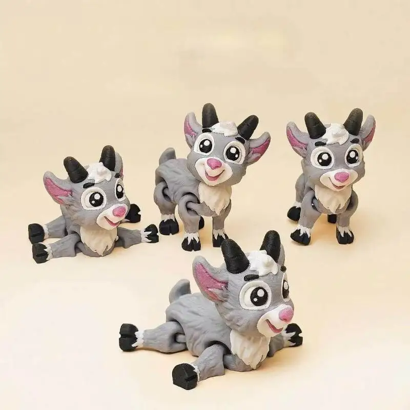 3D Printed Cute Little Lamb Toy Realistic Animals Goats Model Movable Joints Home And Office Desk Ornament Kids Toy Gift