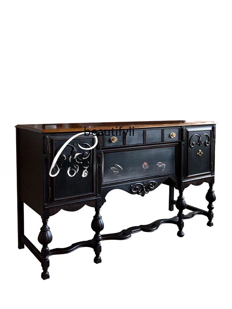 

Black Entrance Cabinet Solid Wood Light Luxury Locker/Living Room Storage Cabinet