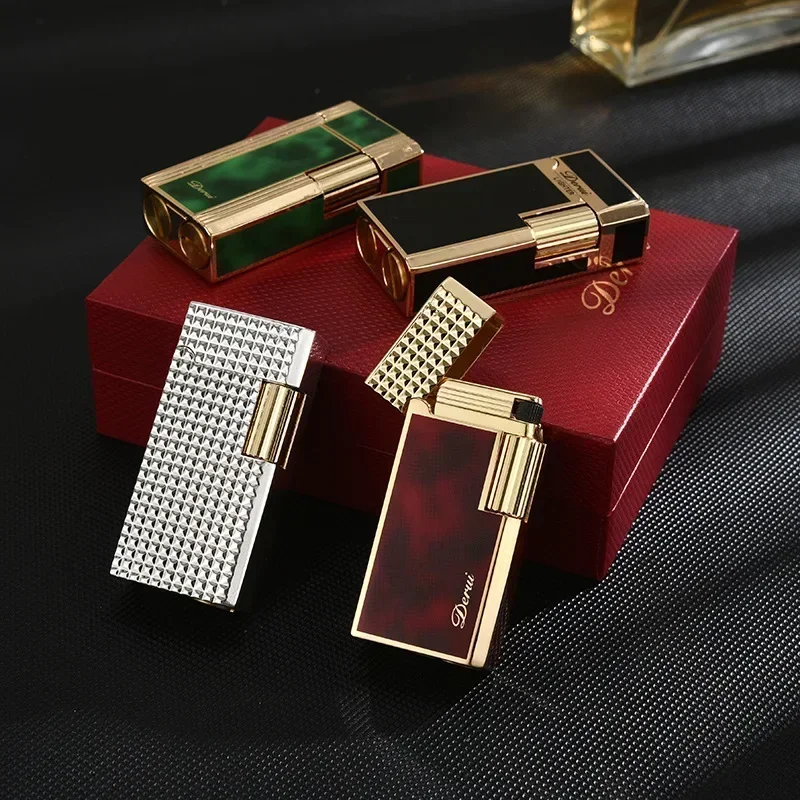 New Personalized Derui Metal Langsheng Kerosene Lighter High-end Lighter Narrow Version Mini Side-sliding Open Flame Lighter