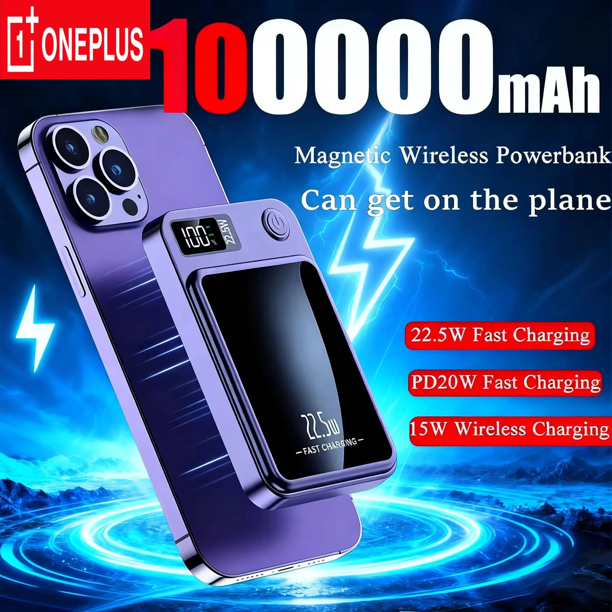 Oneplus Magnetic Power Bank 30000mAh Large Capacity Portable 22.5W Wireless Fast Charging Spare Battery Pack For Iphone Samsung