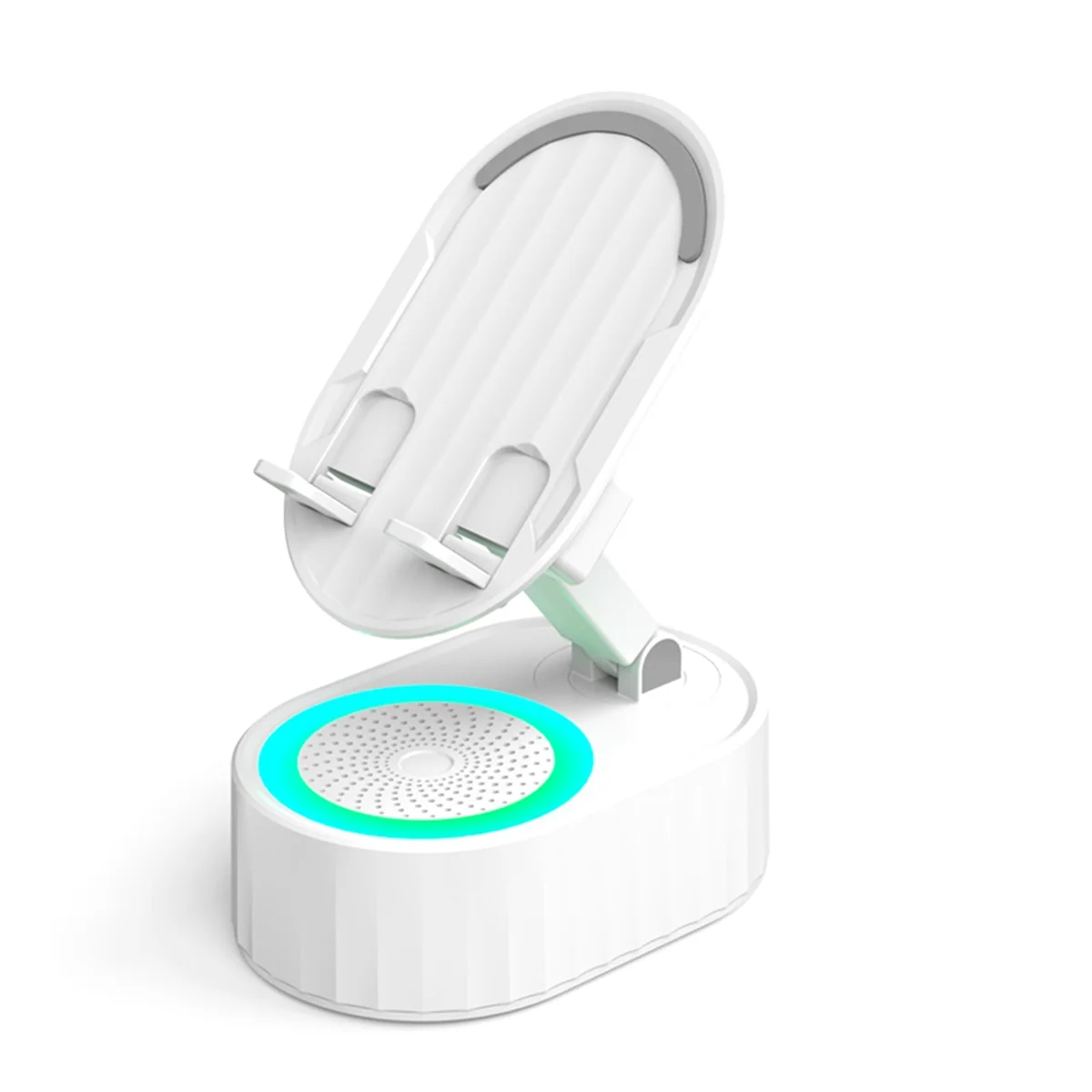 

3-In-1 Phone Holder Inductive Bluetooth Speaker Holder 360°Rotating Folding Lifting Charging Treasure Holder White
