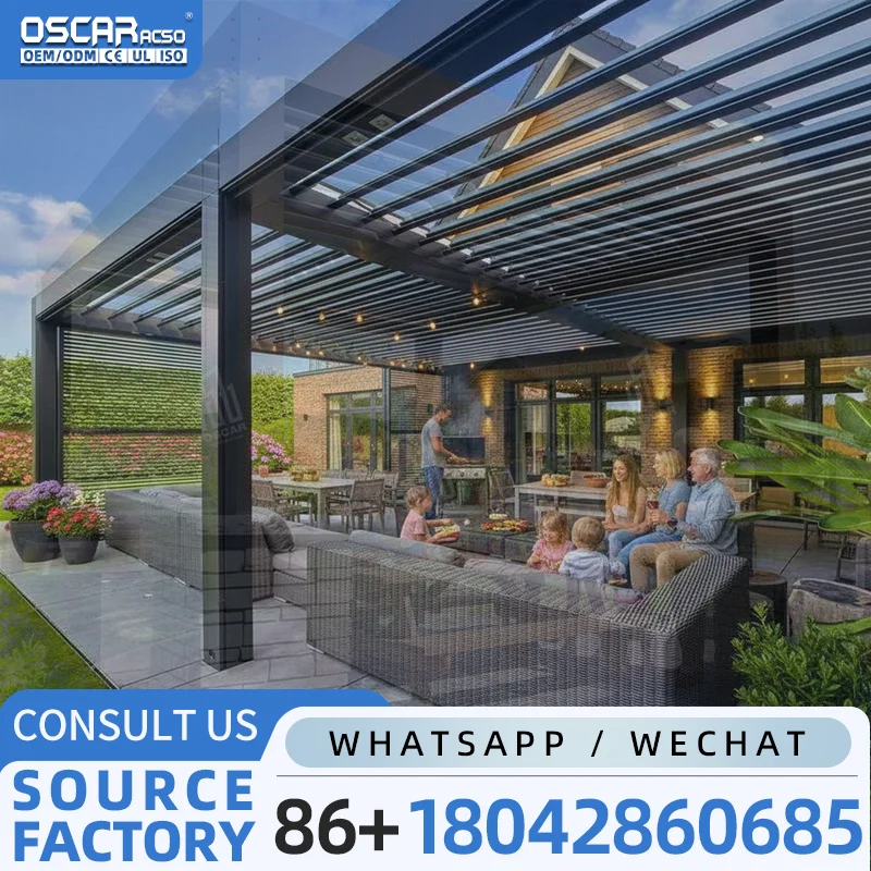 Patio Cover Canopy Water Resistant Bioclimatic Sunshade Opening Roof Louver Shelter in US Backyard Garden Balcony pergola