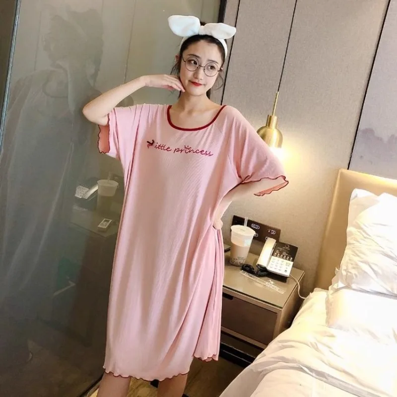 125kg Plus Size Backless Loose Nightdress Women Summer Short Sleeve Thin Pajamas Knee Length Skirt Maternity Nightgown Sleepwear