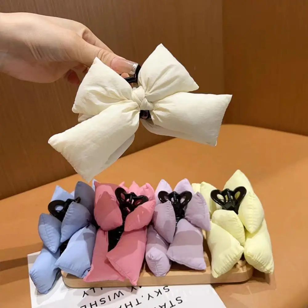 

PU Leather Cotton Stuffing Bow Claw Clip Temperament Bow Hair Clip White Black Double Ponytail Hair Holder Women Shark Clips
