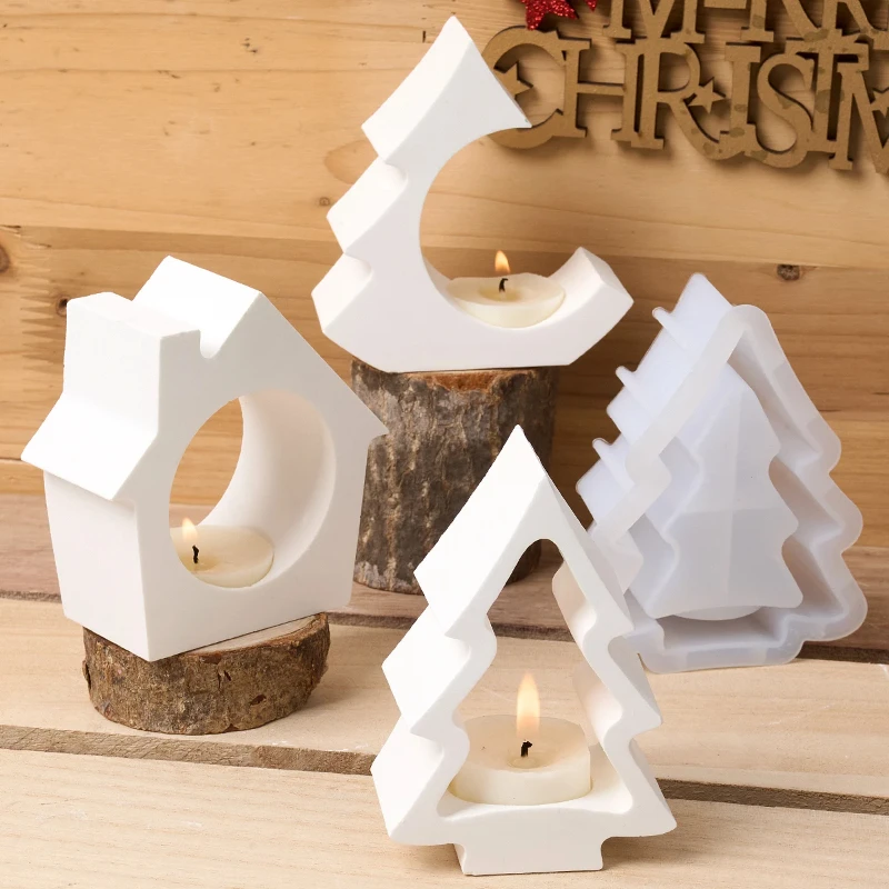 Weihnachten Dekoration Kerzenhalter Silikon Form Diy Handgemachte Weihnachten Baum Gips Beton Harz Kerzenhalter Handwerk Form Home De