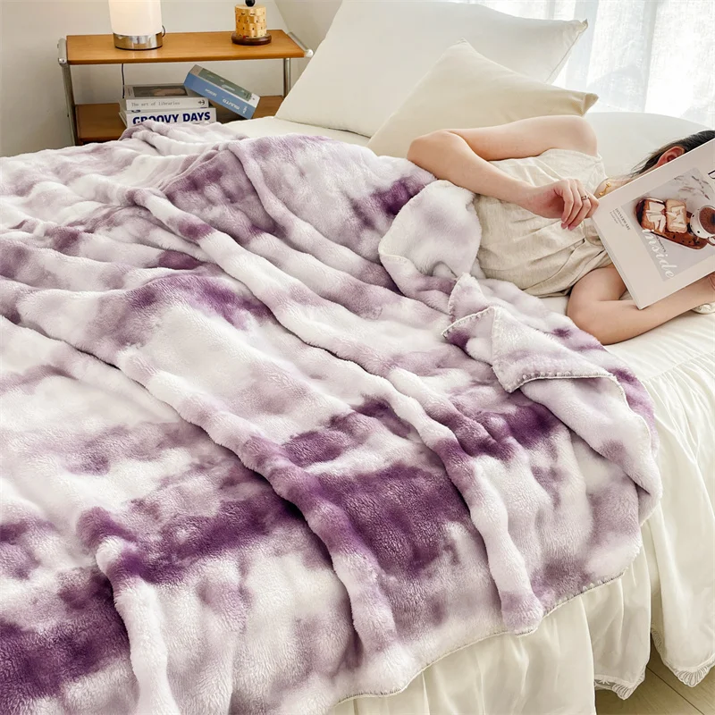 Purple Blanket Tie Dye Soft Throw Blankets for Couch, Sofa, Bed, Soft Lightweight Plush Cozy Faux Rabbit Fur Blankets & Throws