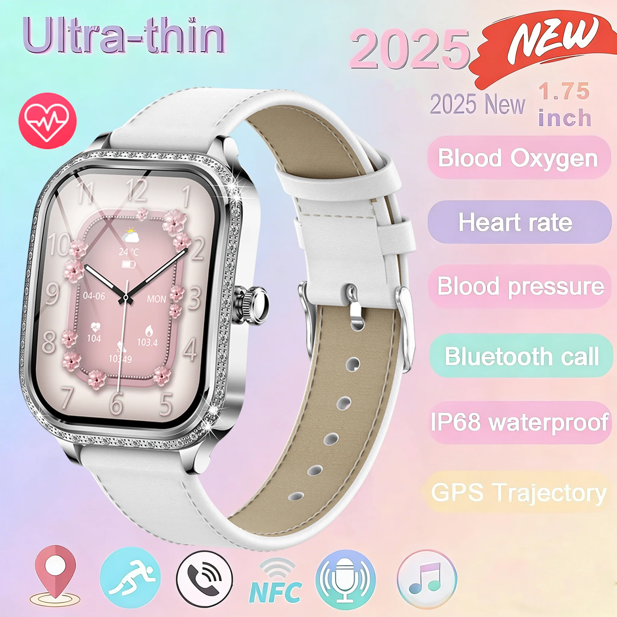 

Новинка 2023 года, женские часы Smat, 1,8 = 75 дюймов, кровяное давление, пульс, Bluetooth-вызов, женские умные часы для здоровья, женские для Android IOS