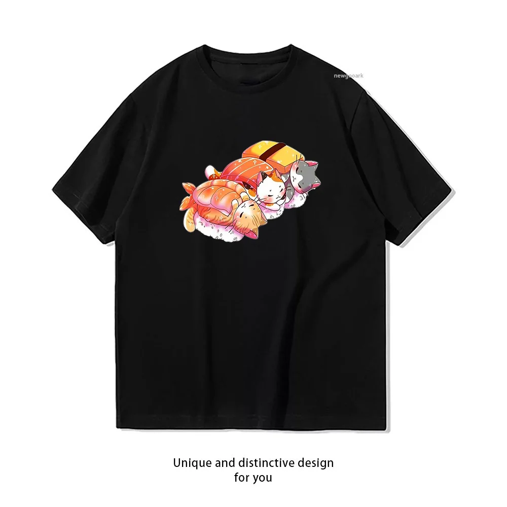 Kawaii Cute Cats Sushi Otaku Japanese t-shirt woman man Summer fashion Casual cotton printed t shirts O-neck Creative Gift tee