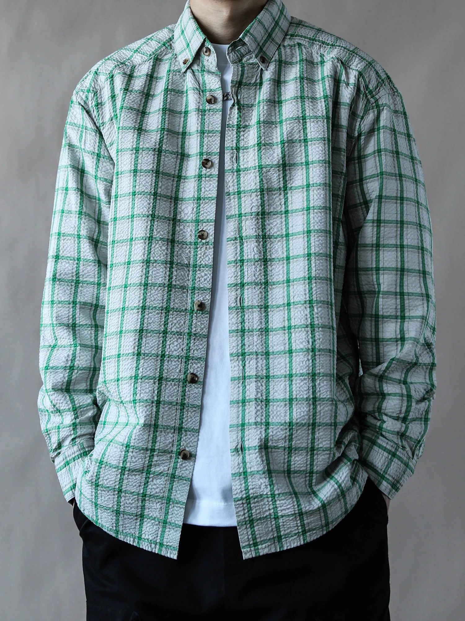 

Мужская повседневная рубашка-кардиган в стиле ретро, в клетку, из хлопка, с длинным рукавом, свободного кроя, дышащая, комфортная, светло-коричневого цвета