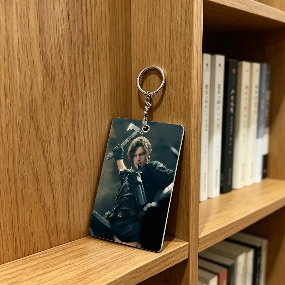 L-Leon S. Kennedy R-RE9 Card Case Leather Card Holder Keychain Key Ring Door Access Tags ID Card Case