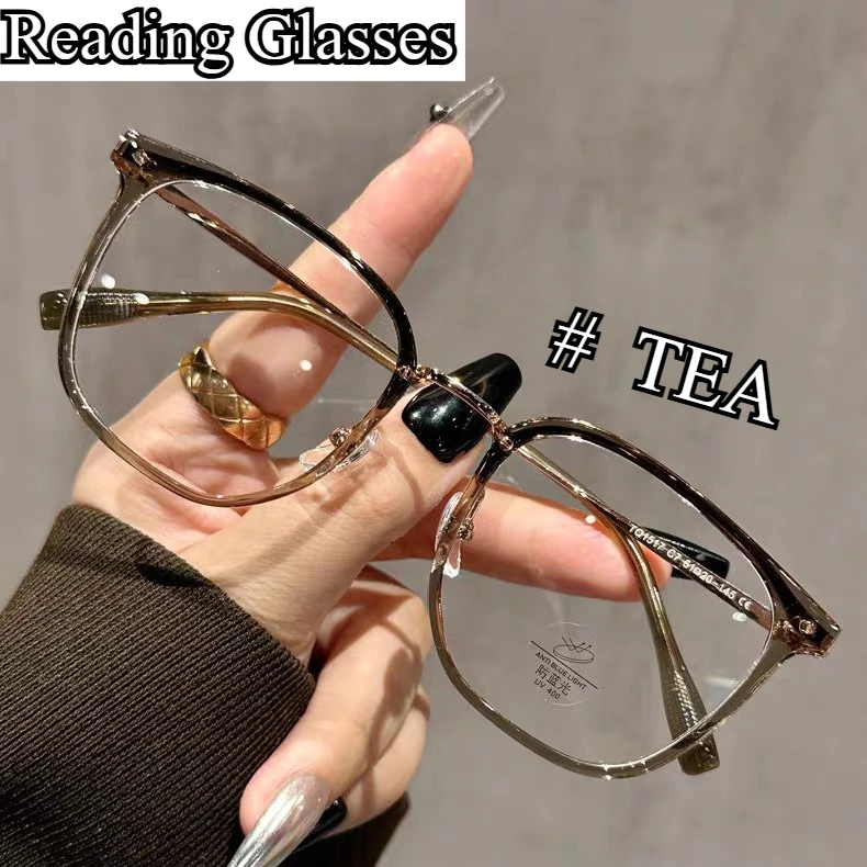 Lesebrille, modisch, rechteckig, Anti-Blaulicht, neutral, beliebt, High-End-Sensorbrille, Metall + PC-Brillengestell