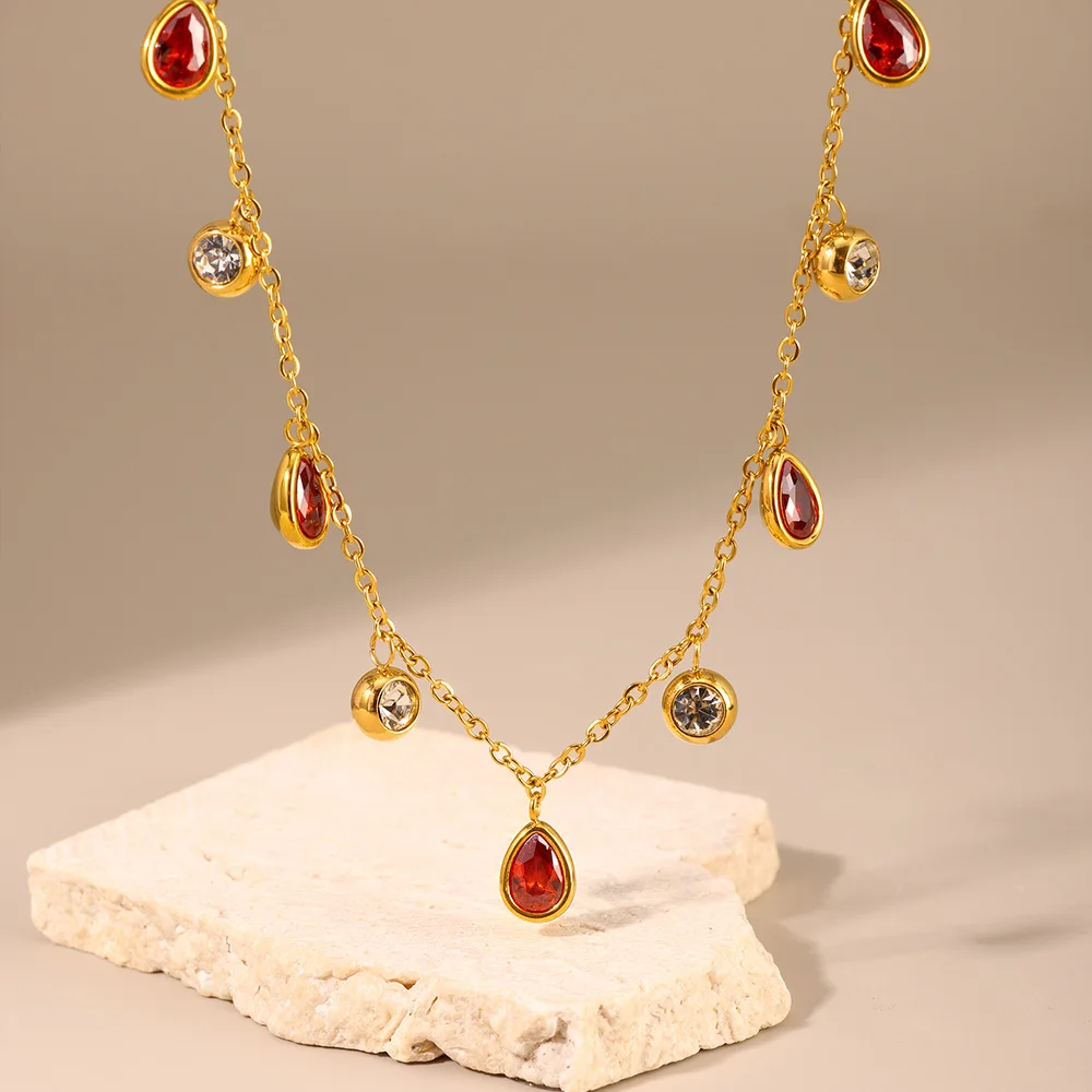 Women's Gold Plated Zircon Water Drop Pendant Necklace