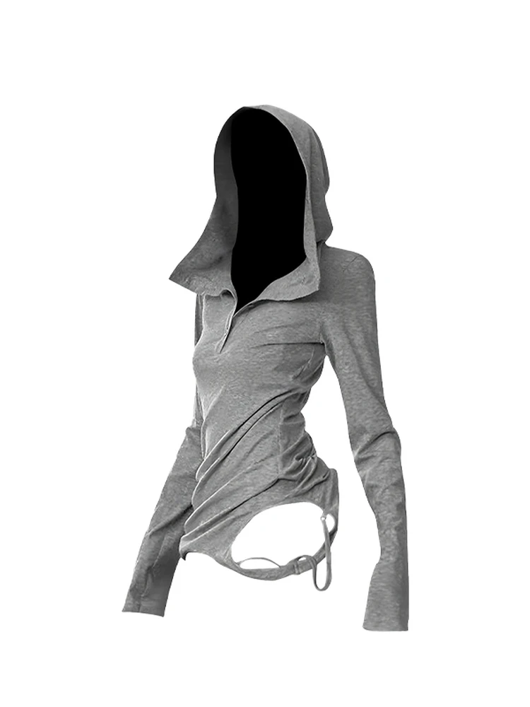 American Sle Hot Girl Semi-Ongeknoopt Lange Sve T-shirt Dames Vroege Herfst Klein Gat Ontwerp Afslanken Veelzijdig Tot...