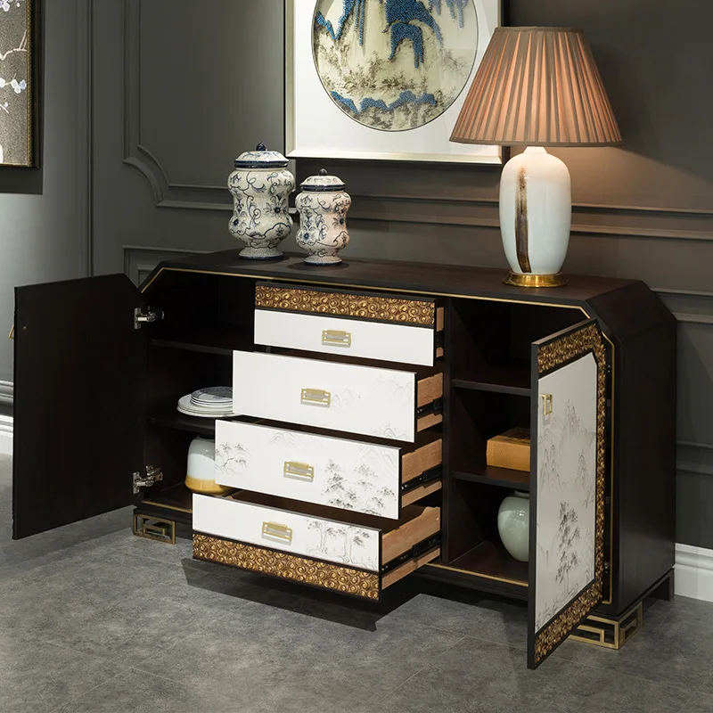 

American solid wood multi-pump storage side cabinet side cabinet tea cabinet Chinese simple restaurant furniture