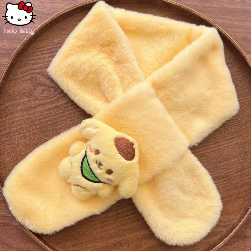 Pompom Purins 소녀 헬로 키티 따뜻한 스카프 카와이 새로운 만화 겨울 애니메이션 키즈 패션 산리오 두꺼운 스카프 달콤하고 편안한