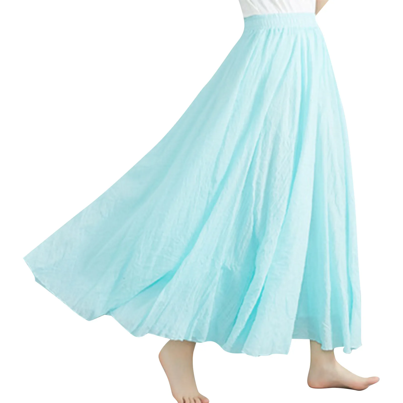 Women'S Casual Skirts Elegant Solid Long Skirt Elastic Waist Flowing Long Loose Fitting Skirt Daily Dance Yoga Comfy Skirts