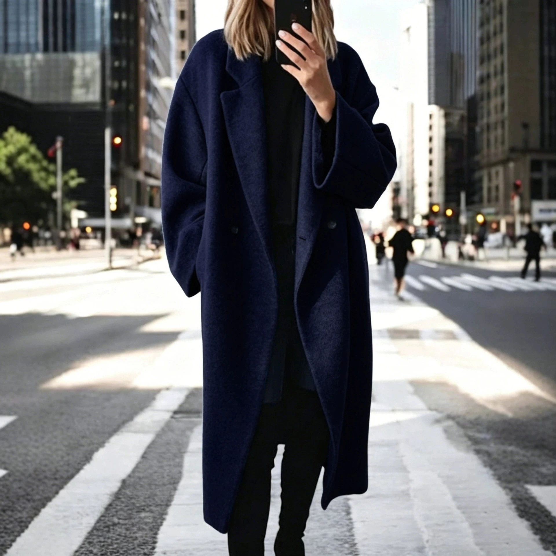 Neuer Herbst-Winter Damen Mehrfarbiger Mehrgrößen Langer Wollmisch-Trenchcoat Freizeit-Oberbekleidung – Detail 10
