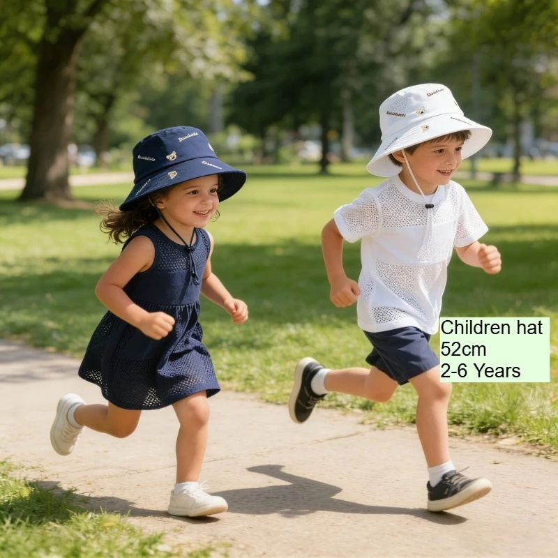 

Children Fisherman Hat 52cm 2-6 Years Kids Bucket Hat Cartoon Bear Cotton Outdoor Sun Cap Letter Print New for Boys Girls