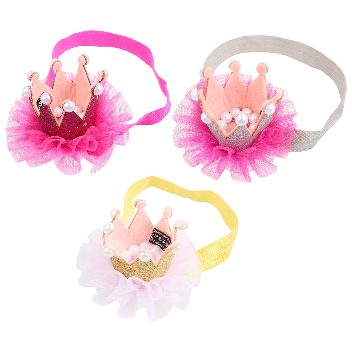 

3pcs Crown Mesh Hairband Set For Baby Kids Soft Cloth Baby Crown Headband Rose Red Golden Silver Easy Wear Hair Bow Headband