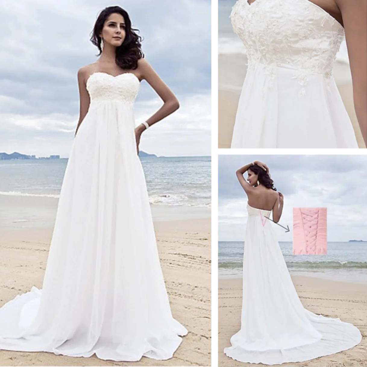 

Sleeveless Strapless Wedding Dress with Small Train