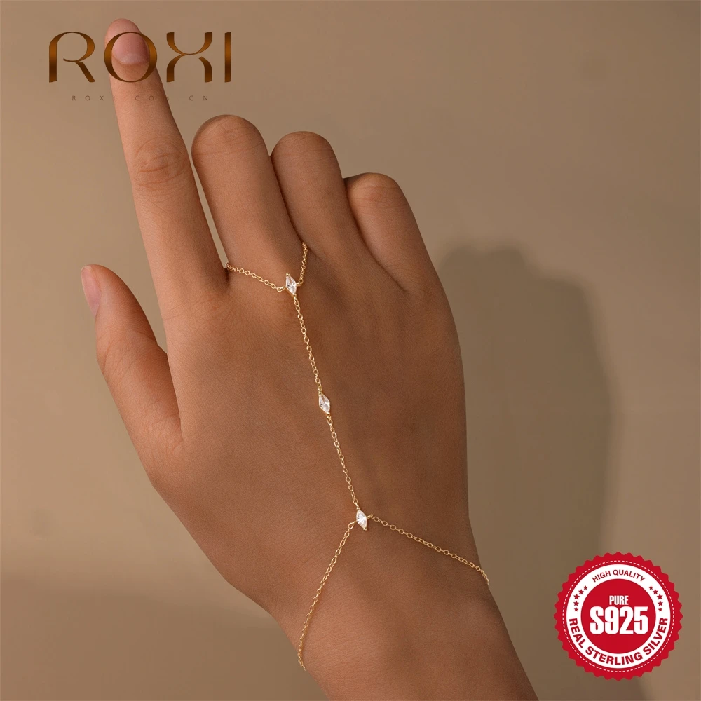 

ROXI браслет из стерлингового серебра 925 пробы с крестом/цветком и цирконом с дизайном пальца для женщин, ручная цепочка, аксессуары, вечерние ювелирные изделия, подарок