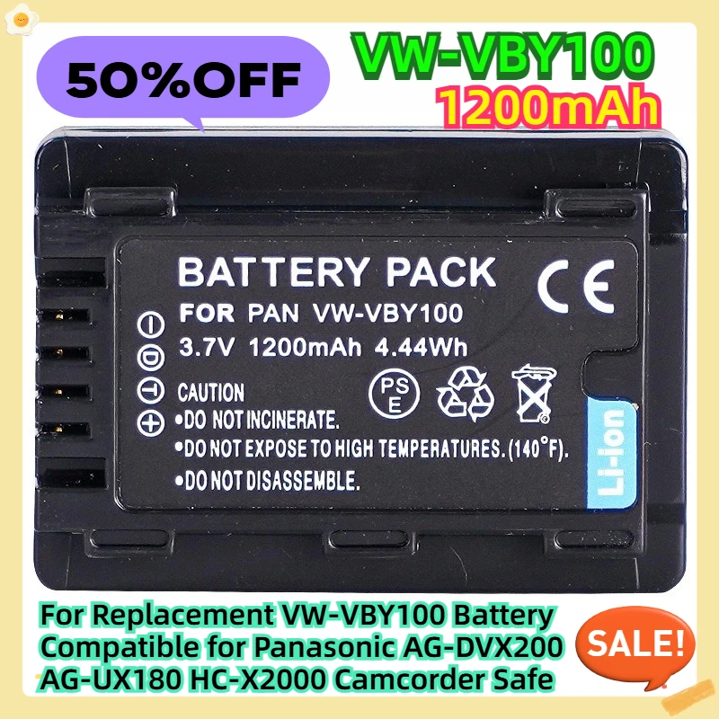 

For Replacement VW-VBY100 Battery 1200mAH Compatible for Panasonic AG-DVX200 AG-UX180 HC-X2000 Camcorder Safe