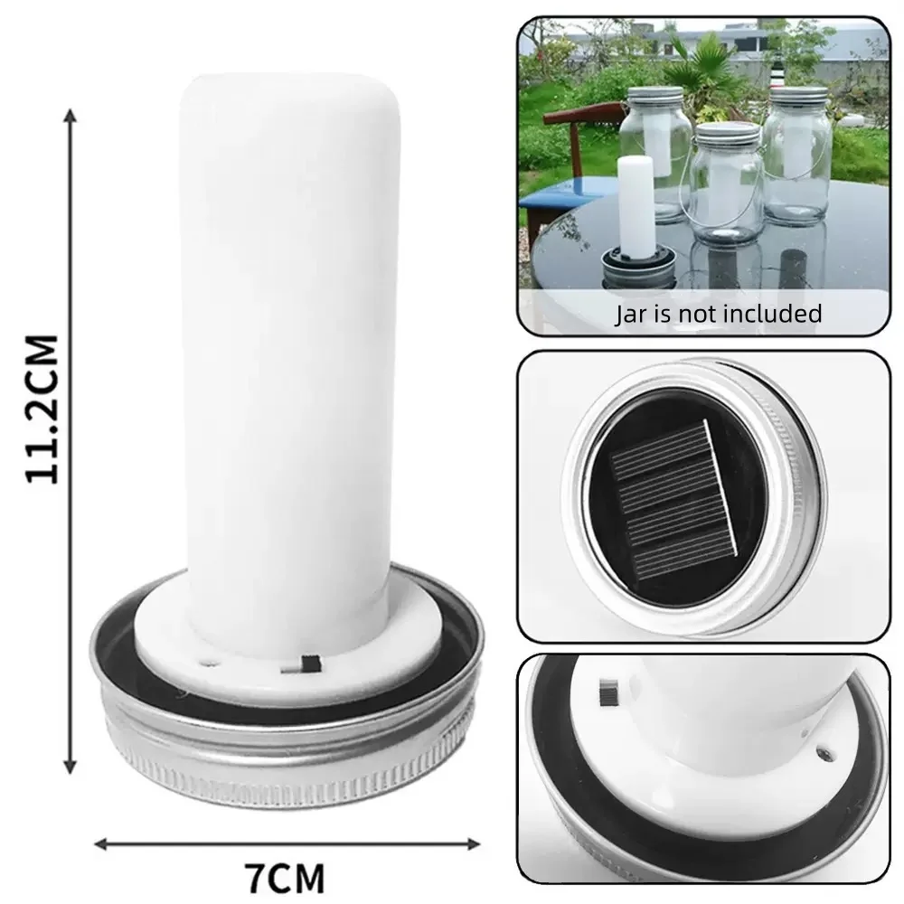 Mason Jar Light LED Flame Lights Solar Gypsum Covered Can Lid Simulate Flame Flickering Garden Wedding Terrace Home Decoration view 3