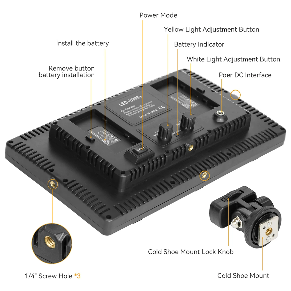 U800 600 LED Video Panel Light Kit Camera Light Studio Photography Lamp Dimmable 3200-5600K for Gaming Stream Conference Makeup