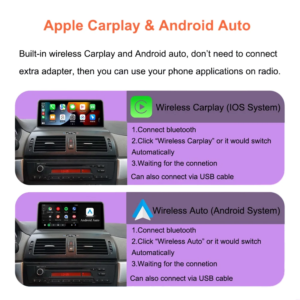 Radio para coche Bonroad sin cable CarPlay Android Auto, para BMW X3 E83, con Bluetooth, navegación GPS, pantalla táctil multimedia