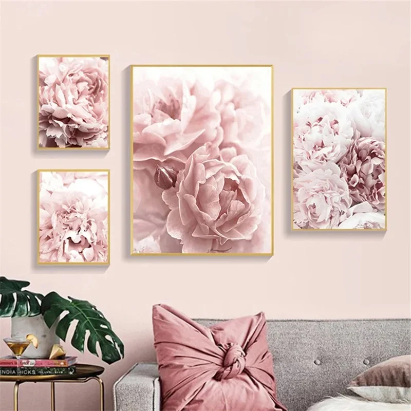 الزهور الوردية جدار الفن قماش المطبوعات العمل الفني الحديث النباتات الجمالية الفاوانيا الملصقات صور لوحات ديكور المنزل الداخلي