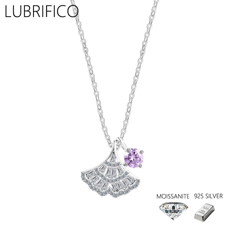 

5mm D Color Moissanite Fan Shape Necklace 925 Sterling Silver Lad Diamond Pendant For Women Fine Jewelry Wedding Party