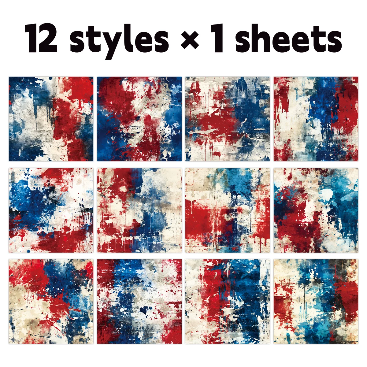 12pcs Patriotic Distressed Grunge Texture Scrapbook Paper For Journaling,Memorial Day,4 Of July Independence Day Decor Supplies