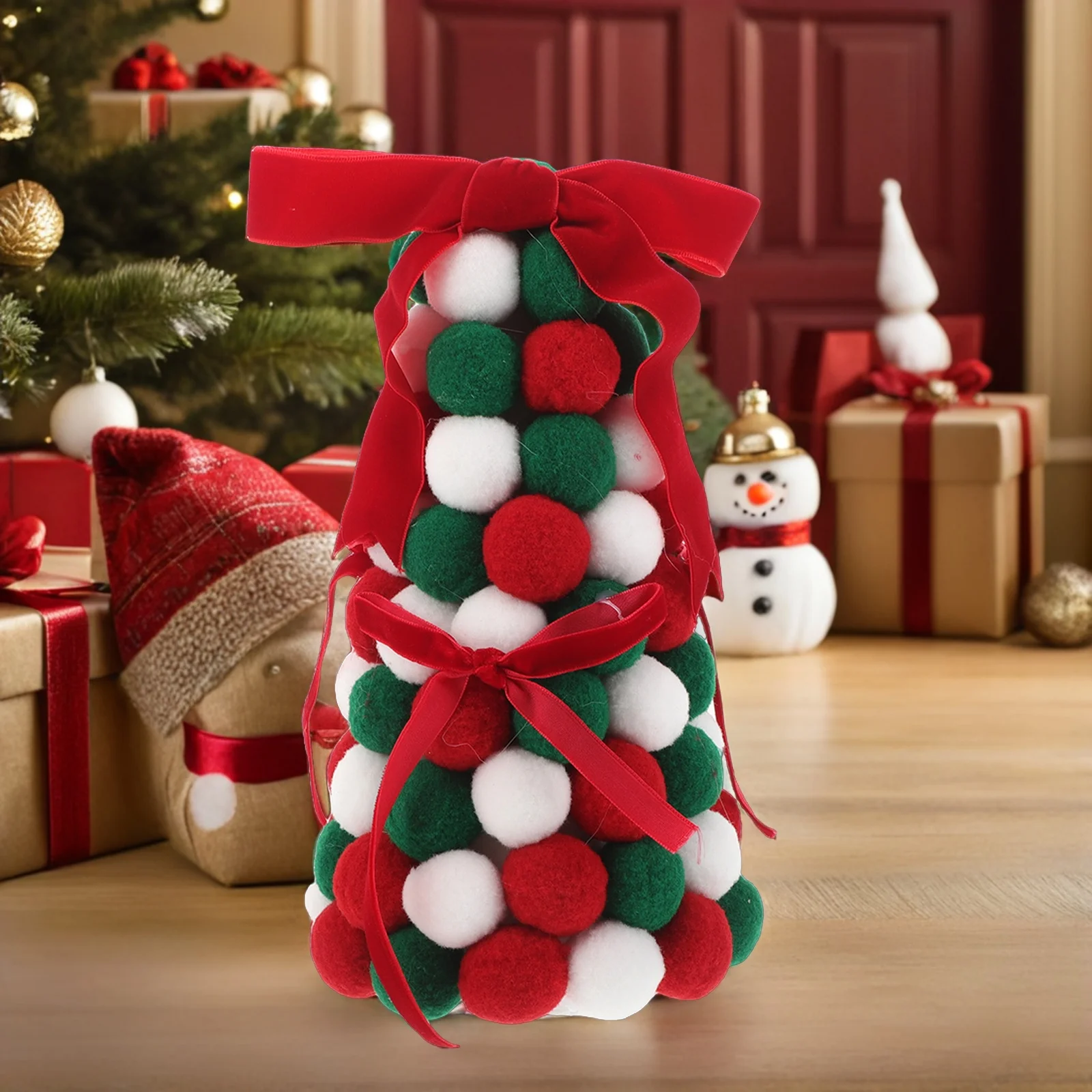 

Decorative Xmas Tree Red Green White Hues Bow Details Mantel Desk Party Decorations Miniature Festival Decoration