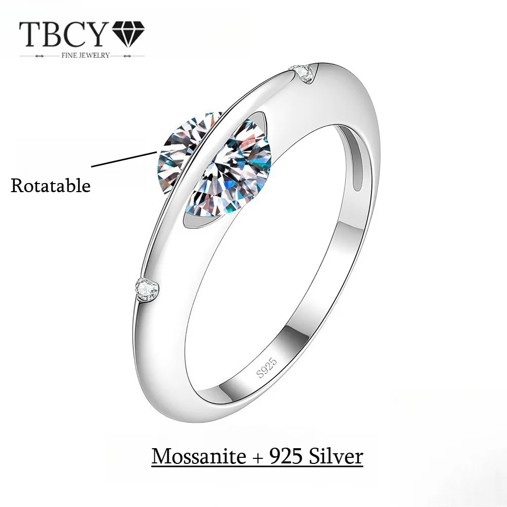 TBCYD 1CT Moissanite Ring S925 Sterling Silver Spinner Ring Anti-stress Rings for Women Wedding Daily High Quality Fine Jewelry