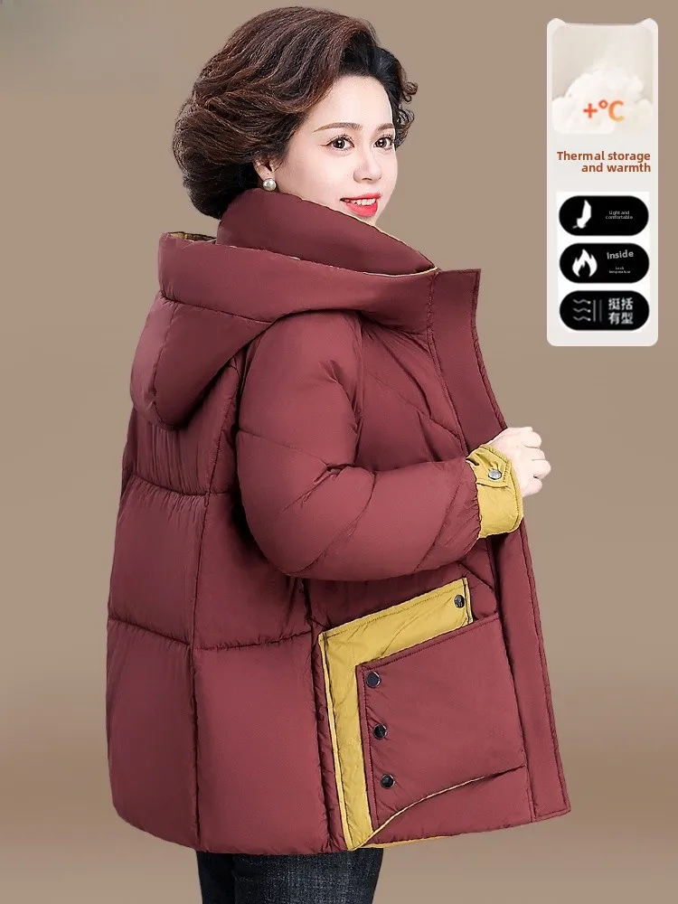 

plus Size Winter Jaet for Middle-Aged Mothers Thiened down Cotton Coat Fem Faionable Loose Sle with kets Zipper...