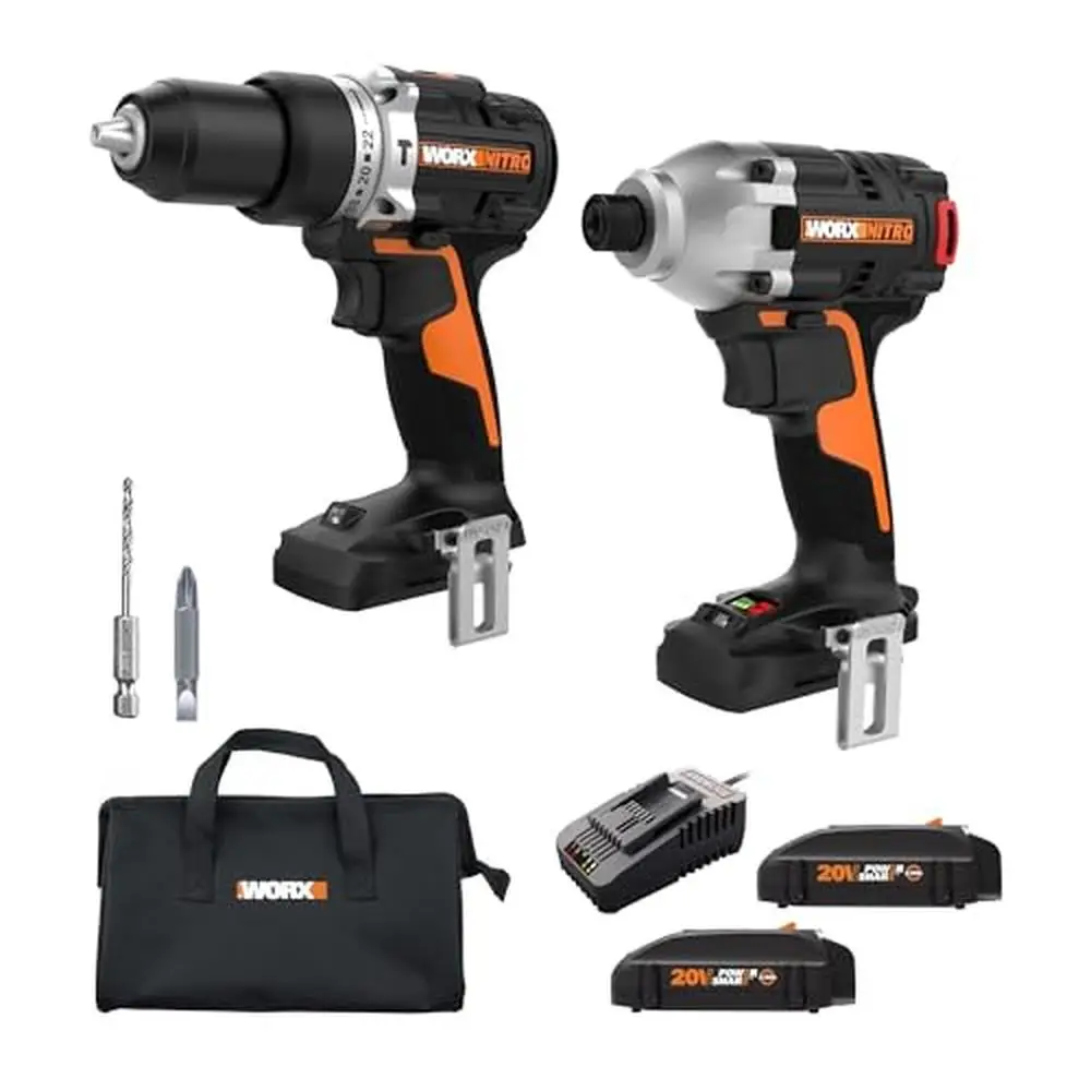 

Brushless 20V Cordless Hammer Drill and Impact Driver Set Power Share Batteries Included