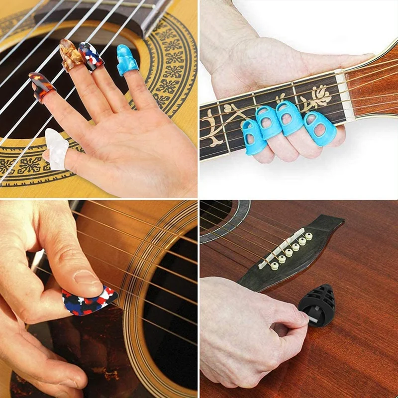 Kit de accesorios para guitarra, 65 piezas, con cuerdas de guitarra, sintonizador, Capo, púas, soporte para púas, púas de dedo pulgar, clavijas de puente