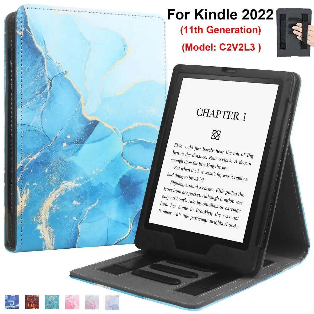 6 inch e-Reader Stand Case Auto Wake/Sleep Dual Hand Strap 11th Generation Smart Cover Shockproof PU Leather for Kindle 2022