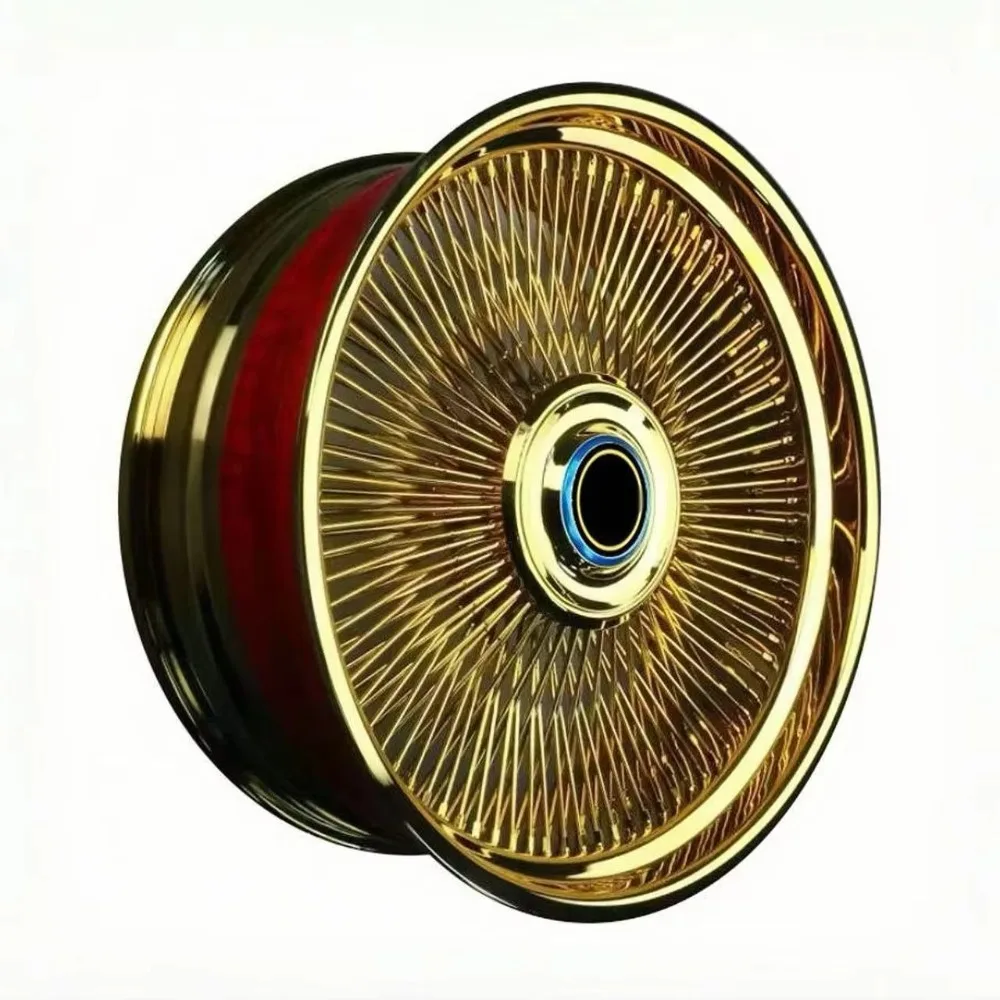 20 22 24 26 Inch Spoke Rims Floating Center Cap Style for Classical Car Wheels Aluminium Gold Wire Wheels