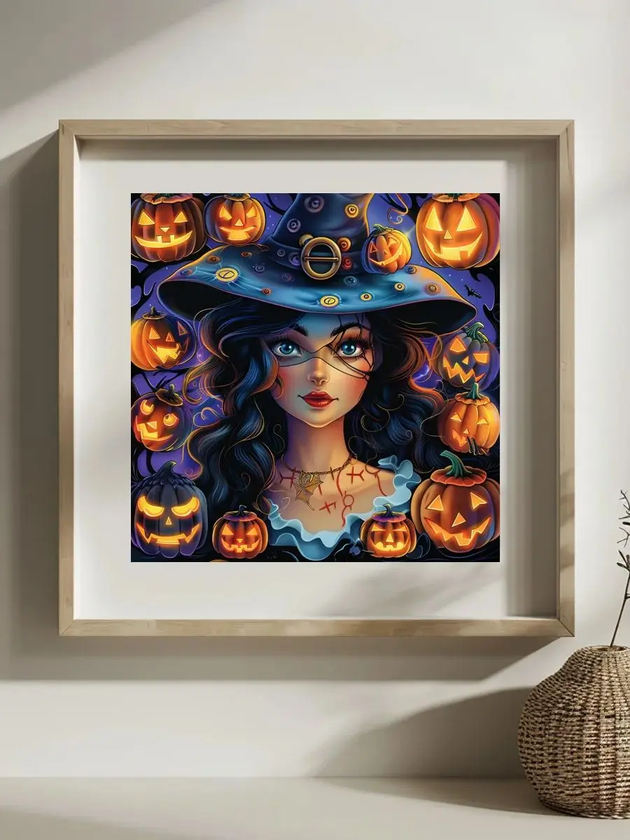 1 Stück 30x30 cm/11,8 Zoll Halloween-Hexe gestempeltes Kreuzstich-Set DIY-Set 11CT/14CT Joy Sunday Hängemalerei aus Öko-Baumwollfaden – Detail 1