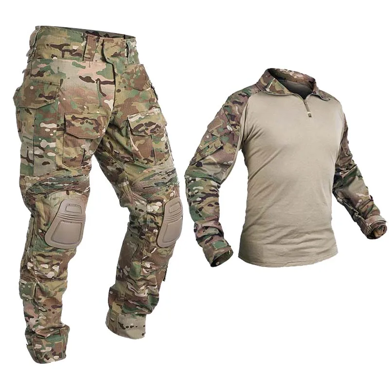 Tactical Suits Airsoft Paintball Men Clothing Uniform +Pads Multi Pockets US Sport Climbing Camouflage Combat Shirts Cargo Pants